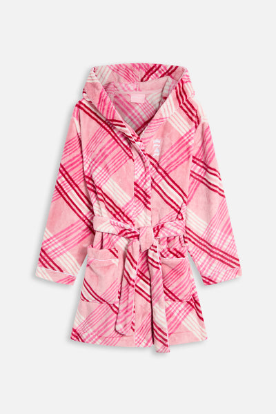 Pink Check Plush Dressing Gown