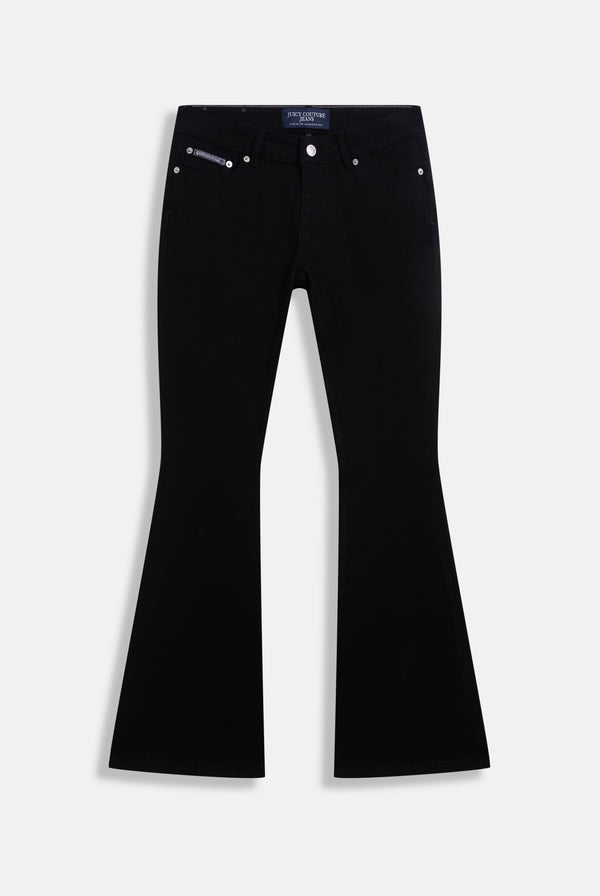 Displays the Black stretch 'Juicy' branded twill low rise flare jeans 