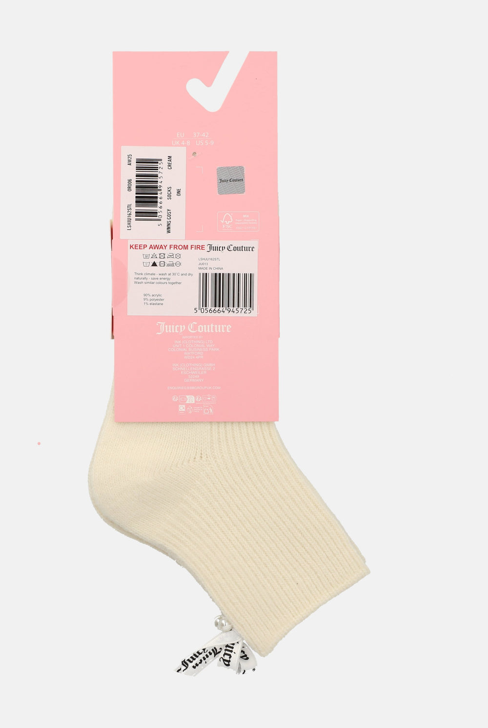 1 Pack Cream Pearl Back Cosy Socks
