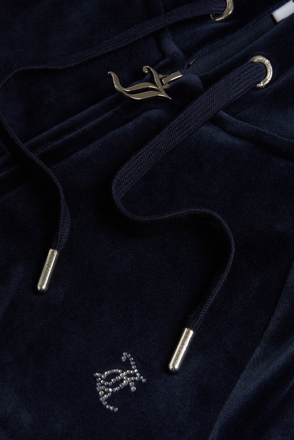 Displays the Night Sky Diamanté 'Juicy' branded velour zip-through hoodie featuring the Juicy Zip & Logo