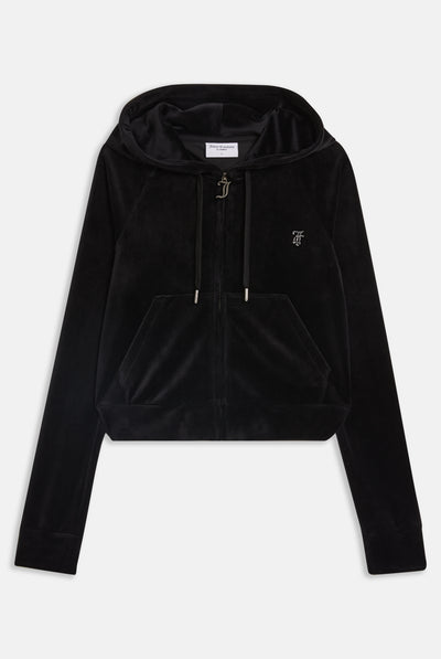 BLACK DIAMANTÉ VELOUR ZIP-THROUGH HOODIE