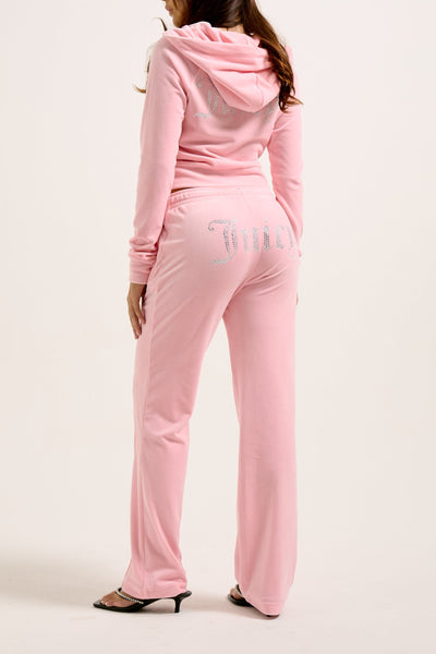 JUICY PINK VELOUR DIAMANTÉ TRACKSUIT BOTTOM