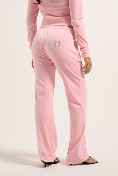 JUICY PINK VELOUR DIAMANTÉ TRACKSUIT BOTTOM
