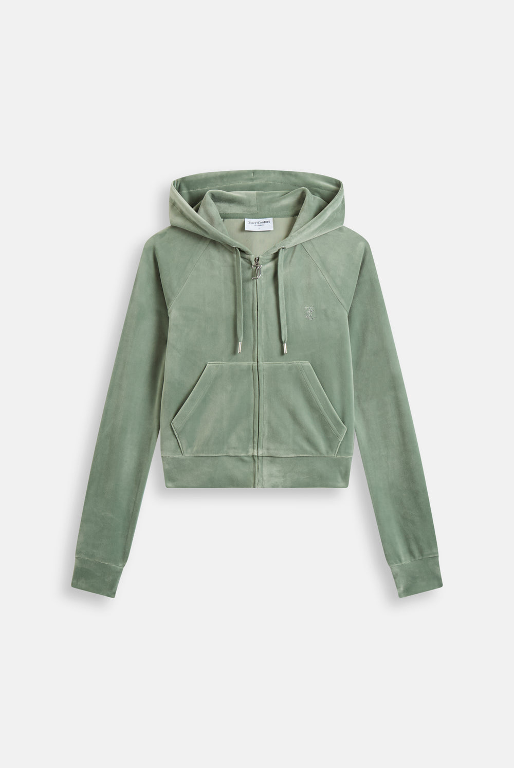 Displays the Chinois Green 'Juicy' branded diamanté velour zip-through hoodie 