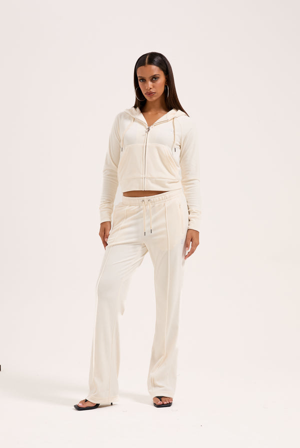 CREAM VELOUR OUTLINE DIAMANTÉ TRACKSUIT BOTTOM