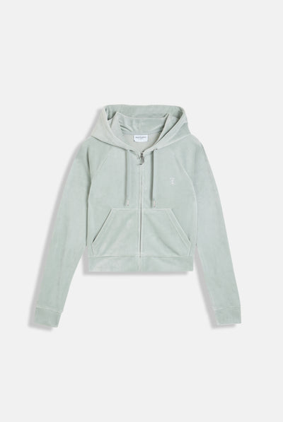 PURITAN GREY OUTLINE DIAMANTÉ VELOUR ZIP-THROUGH HOODIE