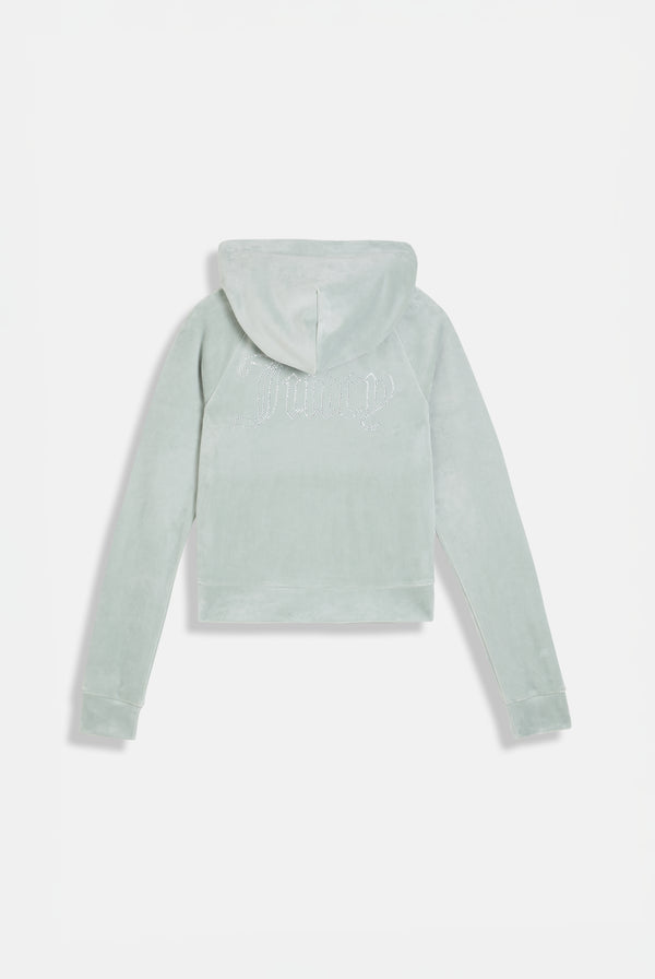 PURITAN GREY OUTLINE DIAMANTÉ VELOUR ZIP-THROUGH HOODIE