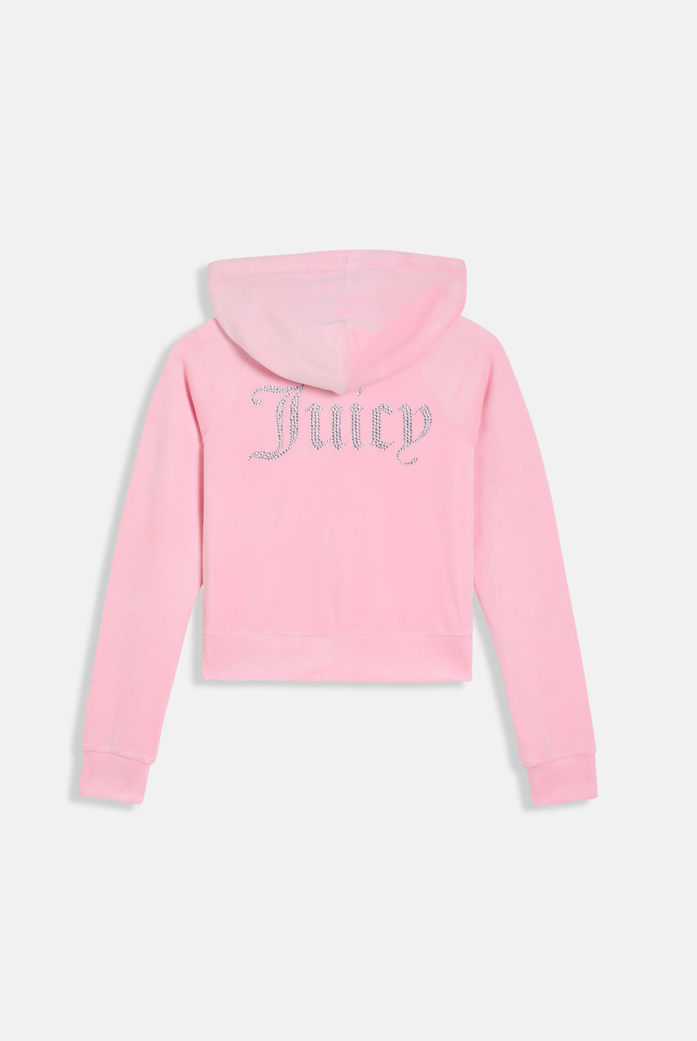 Displays the juicy pink 'juicy' branded diamanté velour zip-through hoodie 