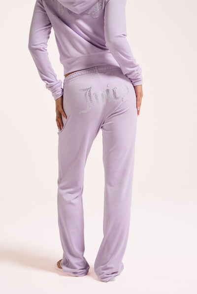 PASTEL LILAC VELOUR DIAMANTÉ TRACKSUIT BOTTOM