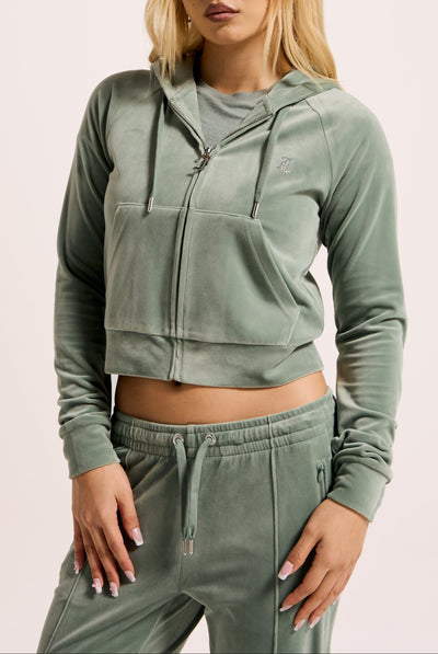CHINOIS GREEN DIAMANTÉ VELOUR ZIP-THROUGH HOODIE