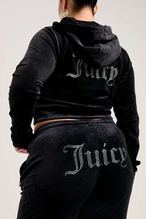BLACK VELOUR DIAMANTÉ TRACKSUIT BOTTOM