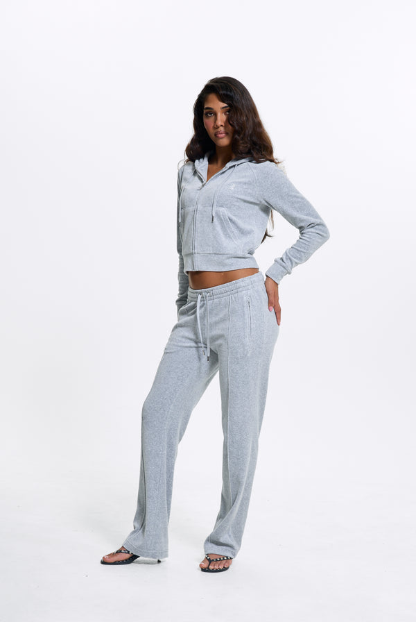SILVER MARL COTTON VELOUR DIAMANTÉ TRACKSUIT BOTTOM