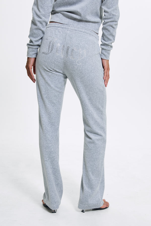 SILVER MARL COTTON VELOUR DIAMANTÉ TRACKSUIT BOTTOM