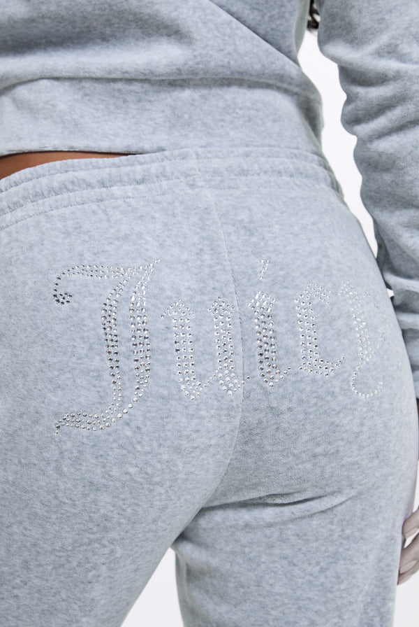 SILVER MARL COTTON VELOUR DIAMANTÉ TRACKSUIT BOTTOM