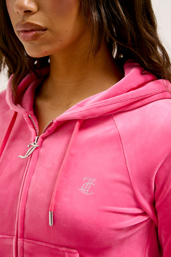 HOT PINK DIAMANTÉ VELOUR ZIP-THROUGH HOODIE