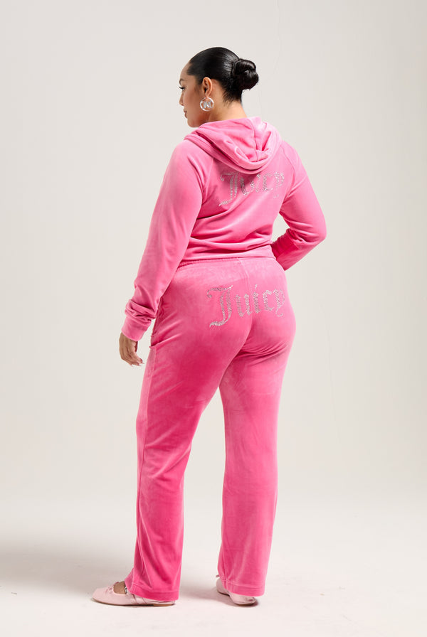 HOT PINK DIAMANTÉ VELOUR ZIP-THROUGH HOODIE