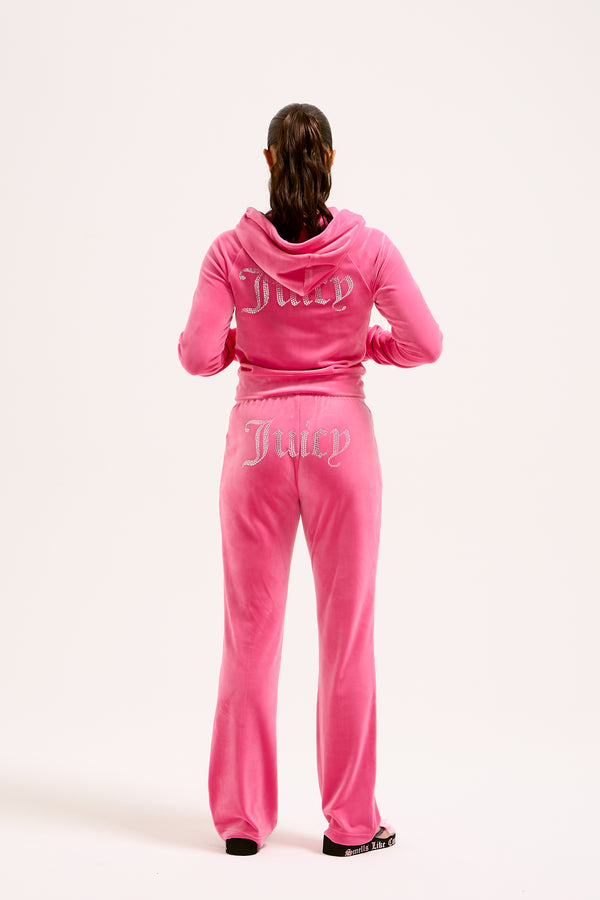 HOT PINK VELOUR DIAMANTÉ TRACKSUIT BOTTOM