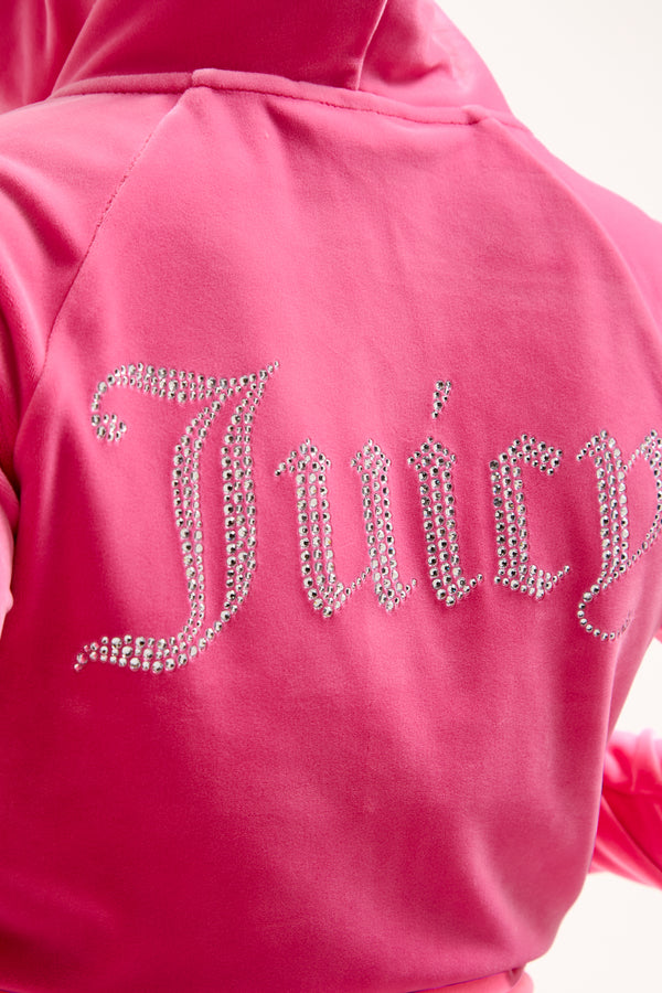 HOT PINK DIAMANTÉ VELOUR ZIP-THROUGH HOODIE