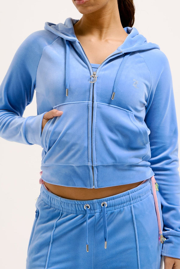 WASHED REGATTA DIAMANTÉ VELOUR ZIP-THROUGH HOODIE