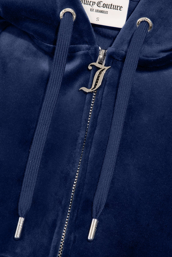 BLUE DEPTHS DIAMANTÉ VELOUR ZIP-THROUGH HOODIE