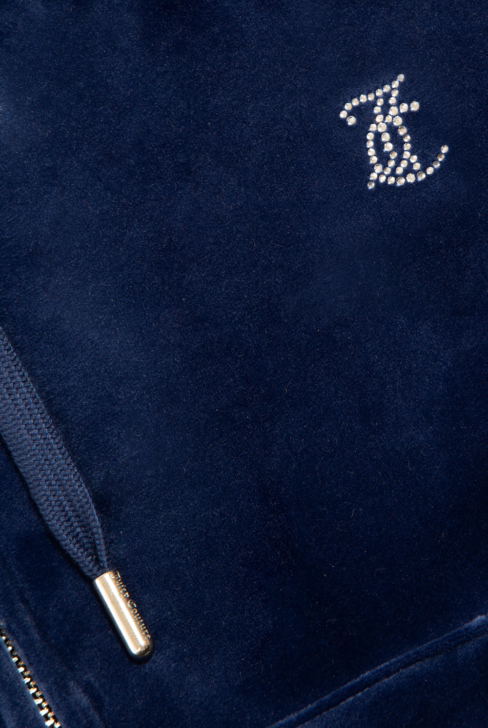 BLUE DEPTHS DIAMANTÉ VELOUR ZIP-THROUGH HOODIE