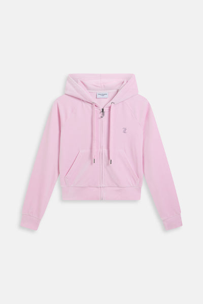 CHERRY BLOSSOM OUTLINE DIAMANTÉ VELOUR ZIP-THROUGH HOODIE