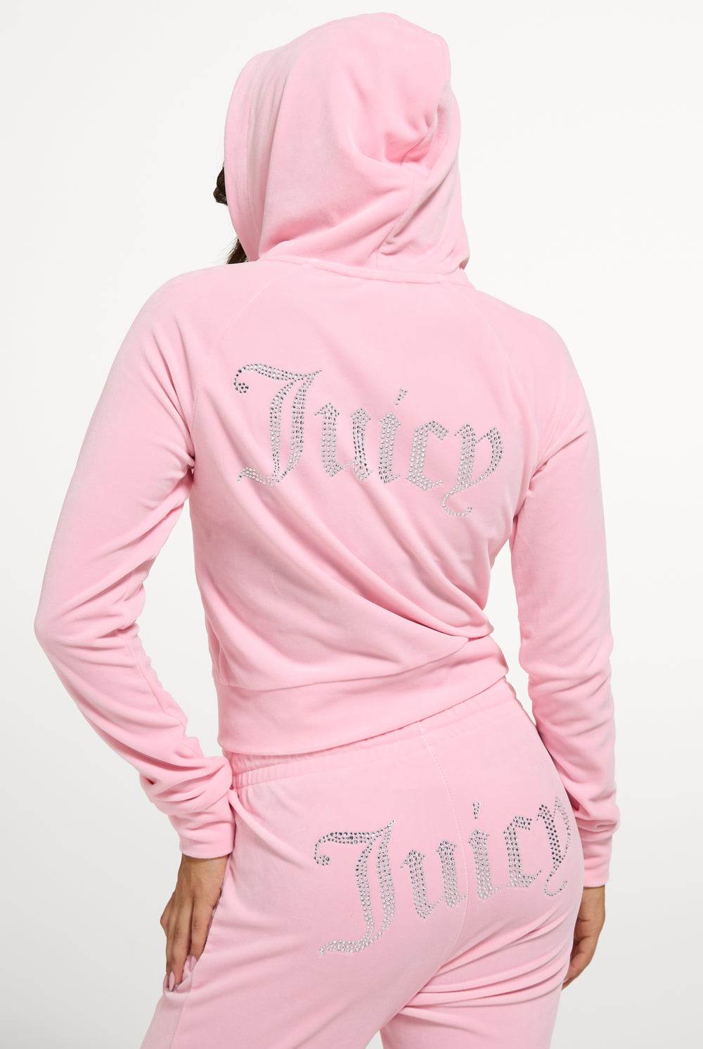 JUICY PINK DIAMANTÉ VELOUR ZIP-THROUGH HOODIE