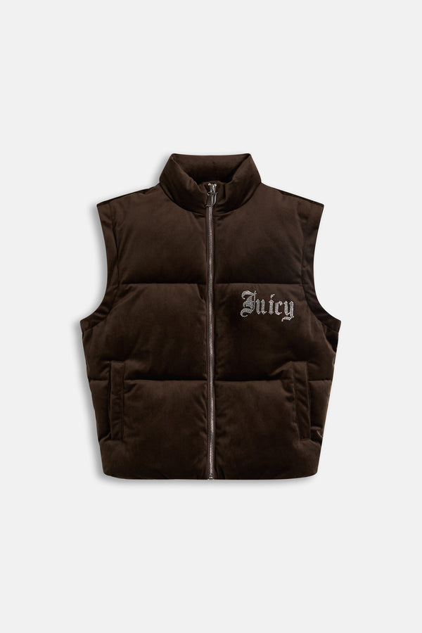 Displays the Java 'Juicy' branded Old Gothic Diamanté Puffa Jacket