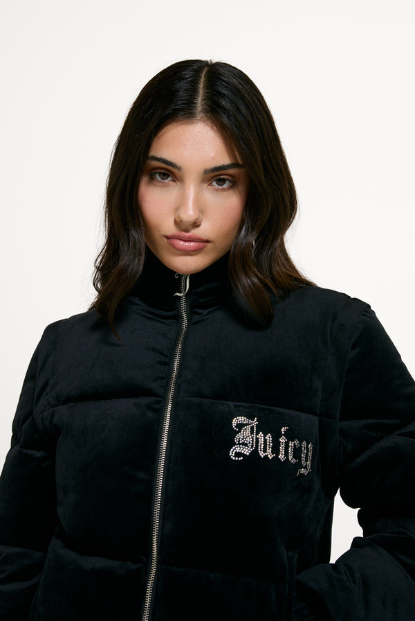Black Diamanté Detachable Puffer Jacket