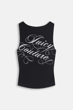 Displays the Black 'Juicy' branded Script Boatneck Top