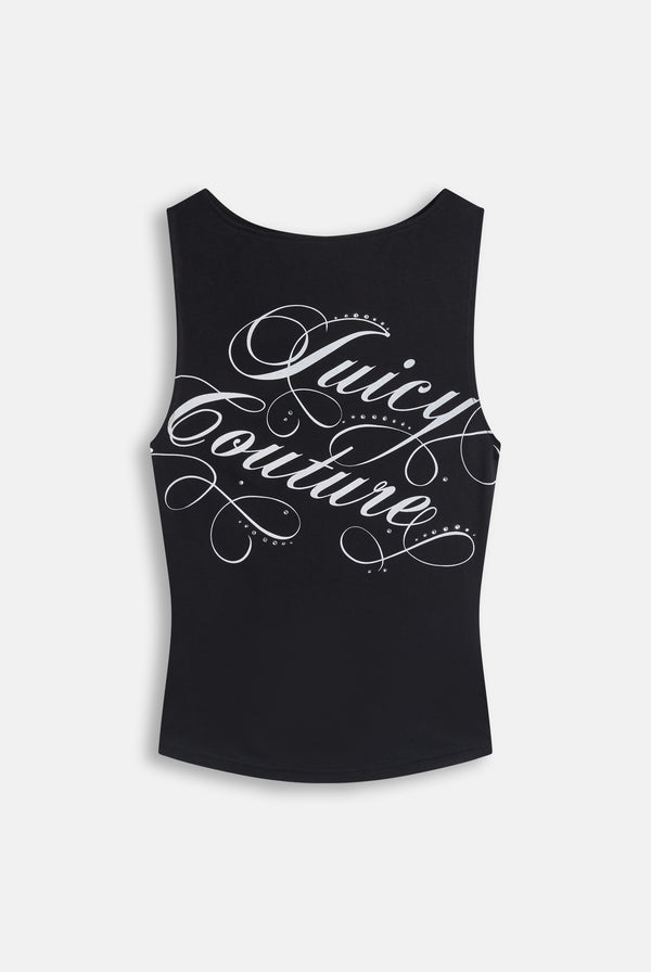 Displays the Black 'Juicy' branded Script Boatneck Top