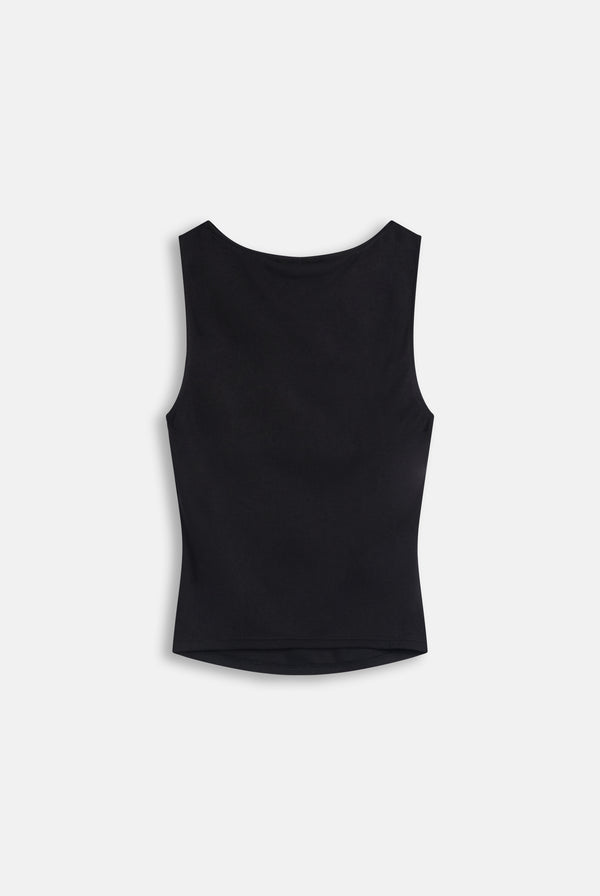 Displays the Black 'Juicy' branded Script Boatneck Top