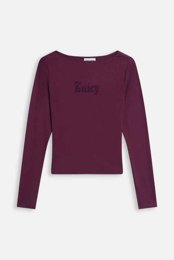 Displays the Winetasting 'Juicy' branded Boat Neck Long Sleeve T-Shirt