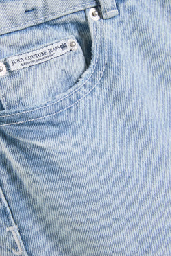 Displays the Light Wash 'Juicy' branded Diamanté bootcut jeans  