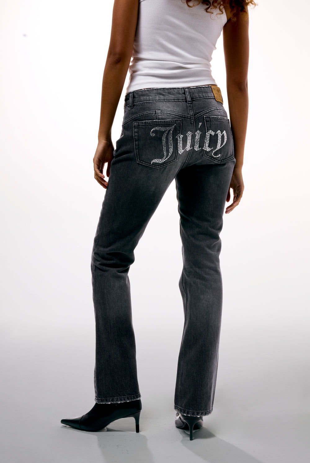 WASHED BLACK DIAMANTÉ BOOTCUT JEANS