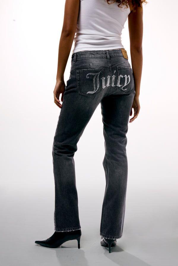 WASHED BLACK DIAMANTÉ BOOTCUT JEANS