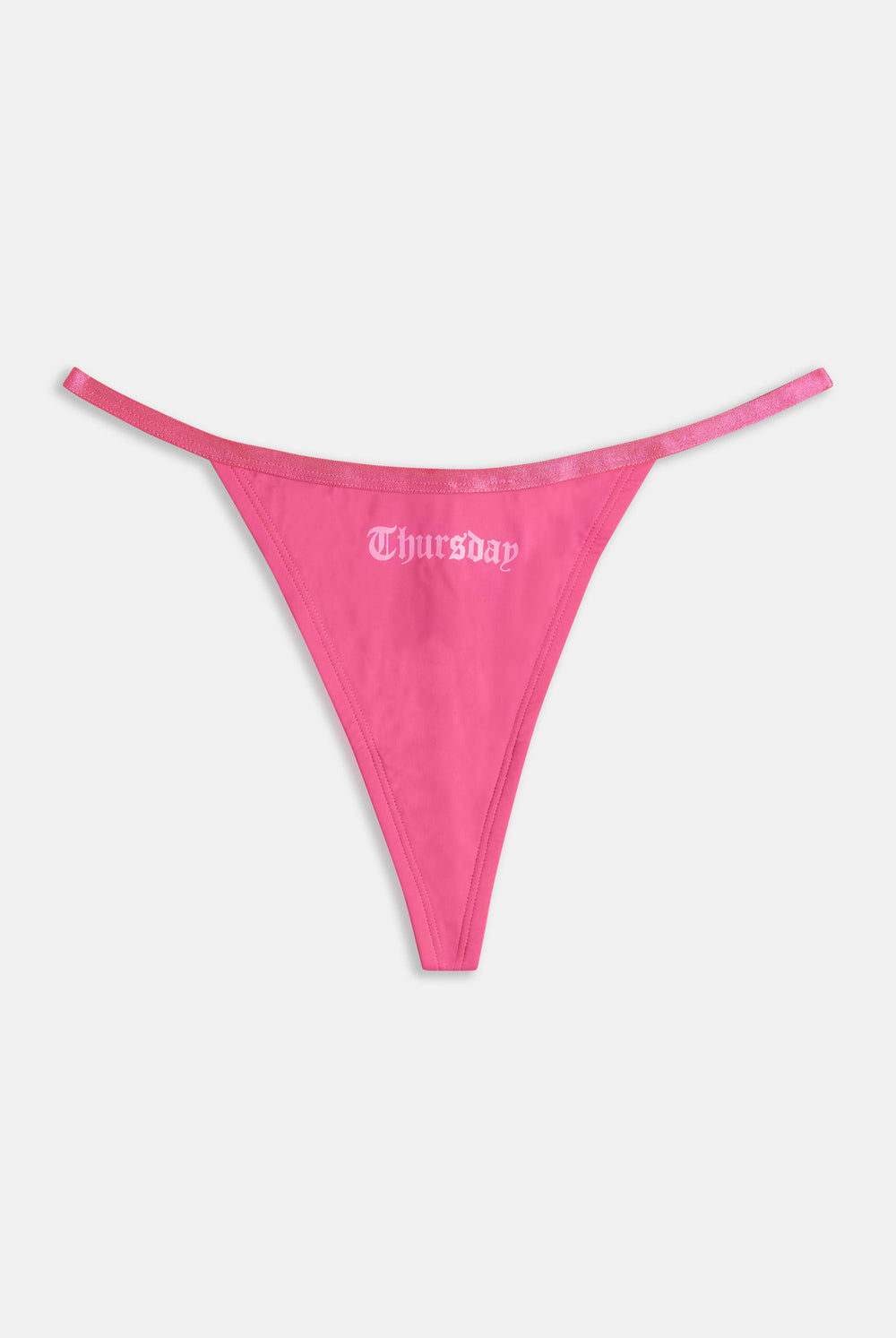 Displays the 'Juicy' branded Thursday gothic print thong 