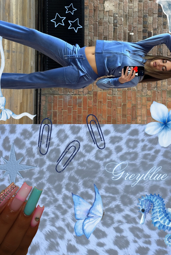 GREY BLUE CLASSIC VELOUR DEL RAY POCKETED BOTTOMS