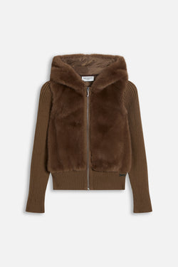 Displays the Java 'Juicy' branded Faux Fur Knitted Jacket