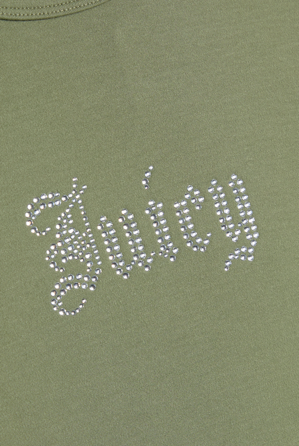 Displays the Oil Green 'Juicy' branded Old Gothic Baby T-Shirt featuring the juicy branding 