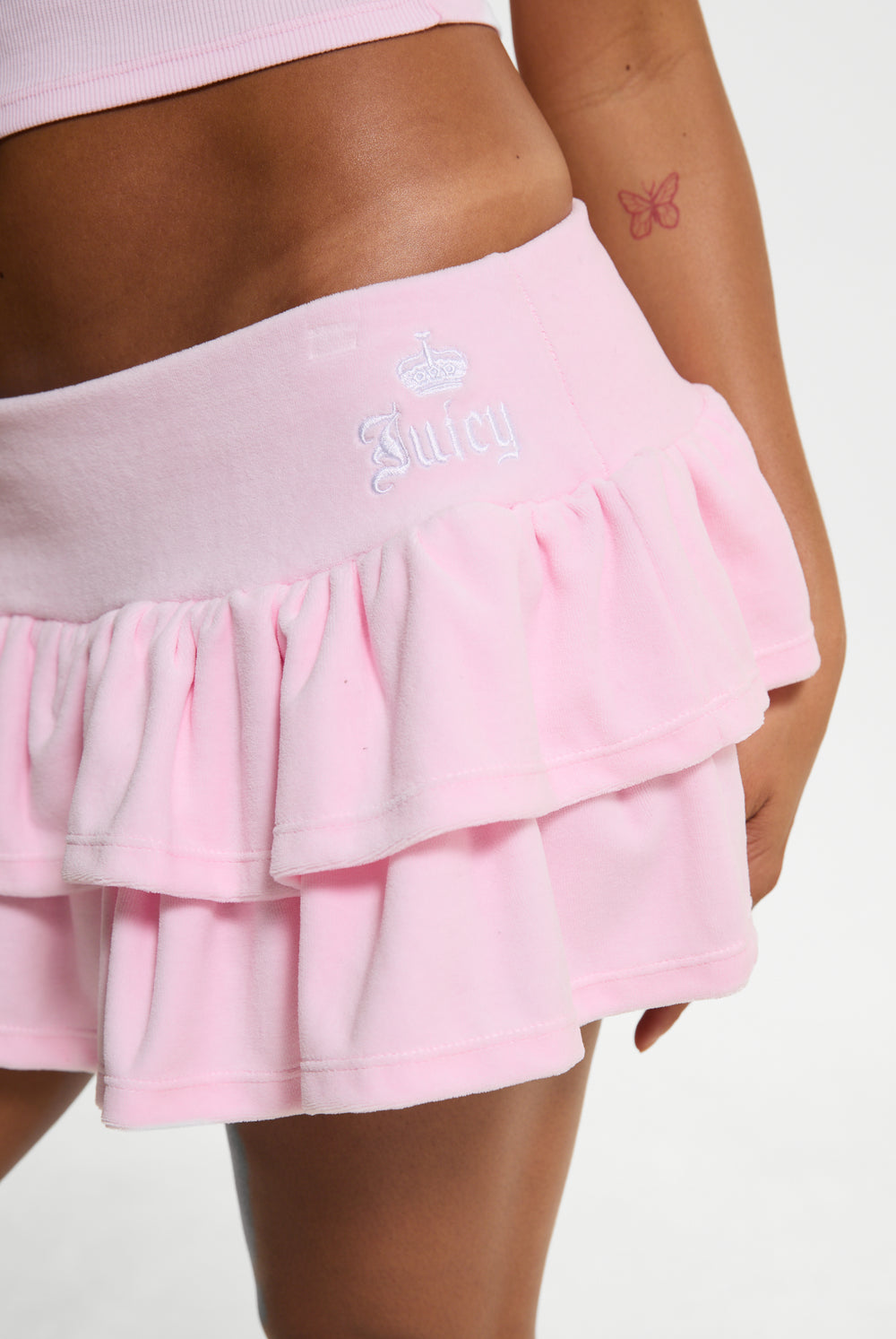 Cherry Blossom Cotton Velour Ruffle Skirt