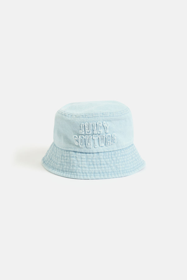 Displays the Light Denim 'Juicy' branded bucket hat