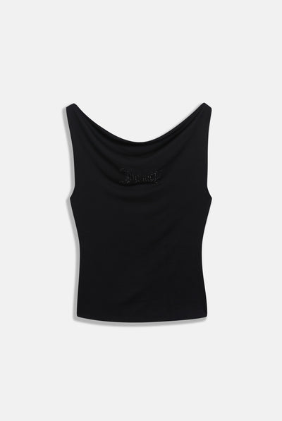 BLACK OUTLINE DIAMANTÉ DRAPE TOP