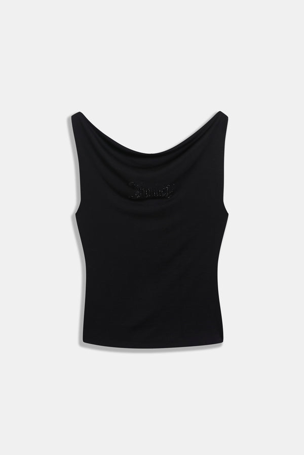 BLACK OUTLINE DIAMANTÉ DRAPE TOP