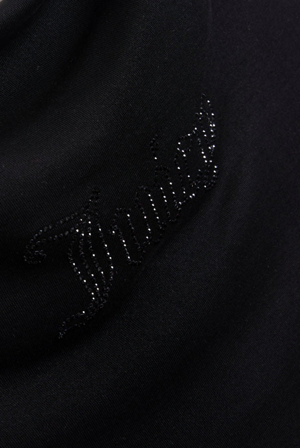 BLACK OUTLINE DIAMANTÉ DRAPE TOP