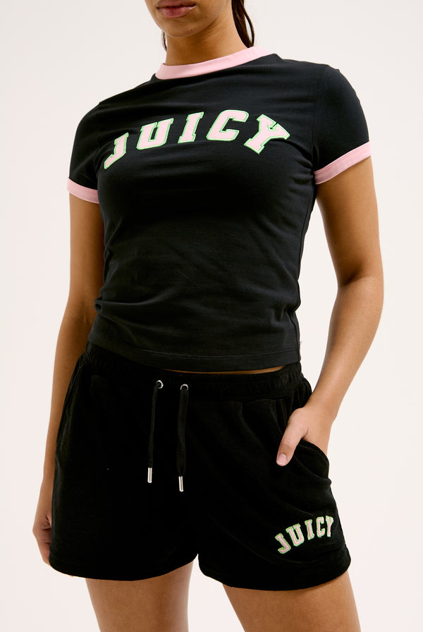 BLACK COLLEGIATE TOWELLING SHORTS
