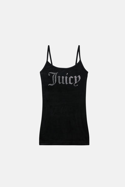 BLACK DIAMANTÉ VELOUR STRAPPY DRESS