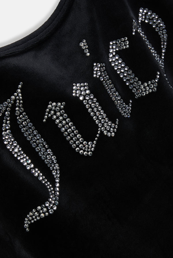 BLACK DIAMANTÉ VELOUR STRAPPY DRESS