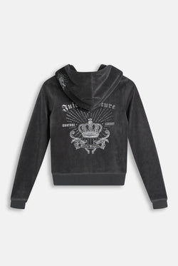 Displays the Raven 'Juicy' branded Regal Rebelle Robyn Hoodie