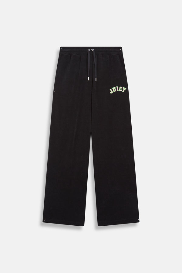 BLACK WIDE LEG COLLEGIATE TOWELLING PANTS